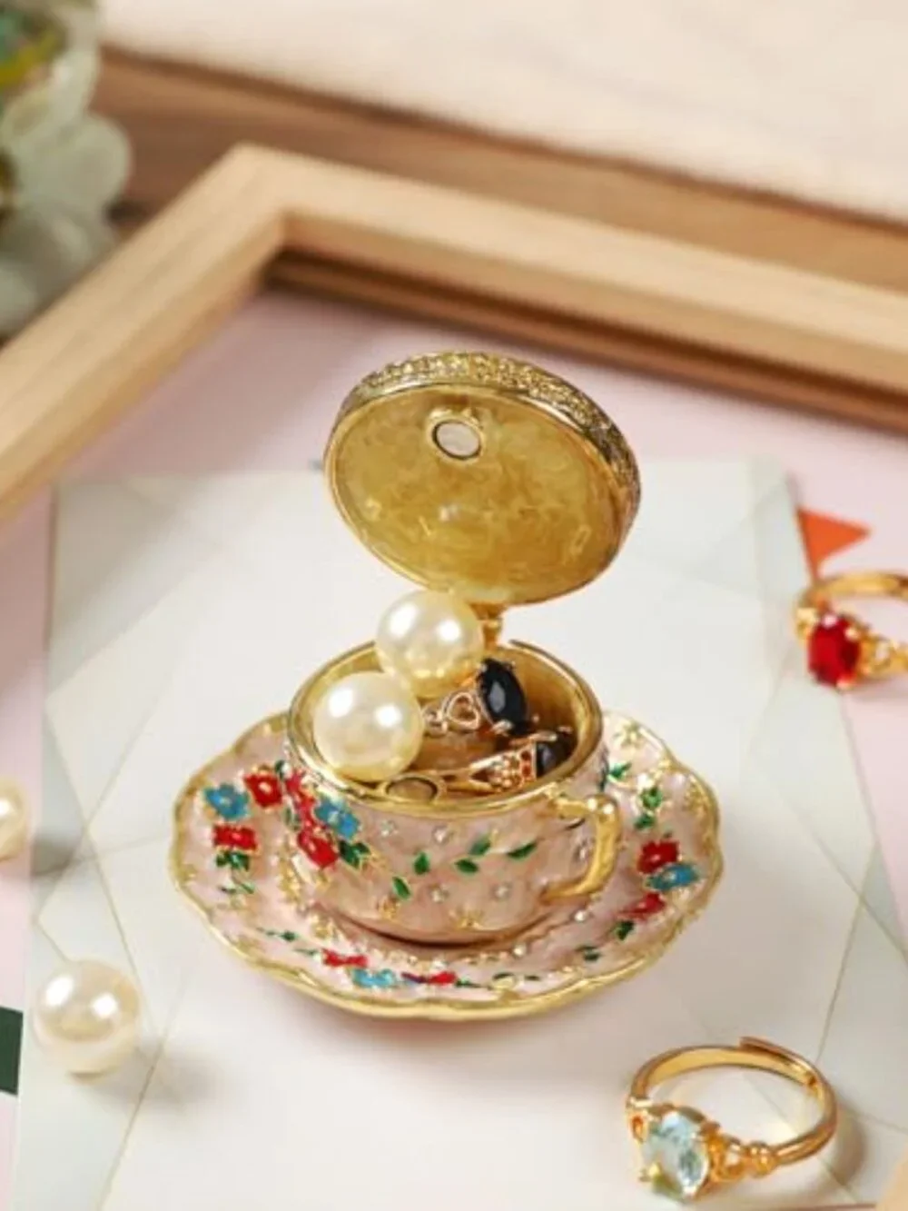 Crystal Coffee Cup Trinket Jewelry Box